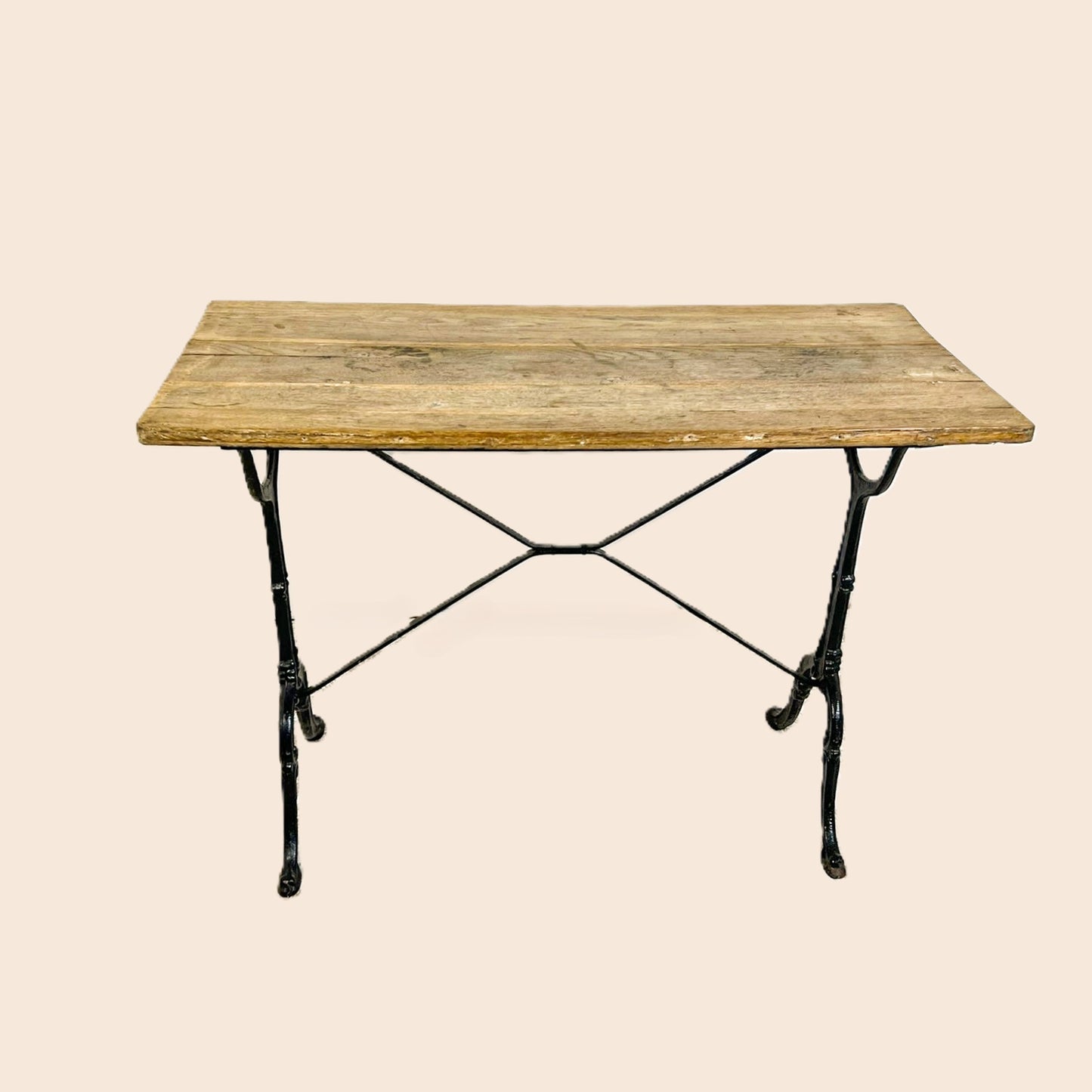 Vintage French Oak and Cast Iron Console Table