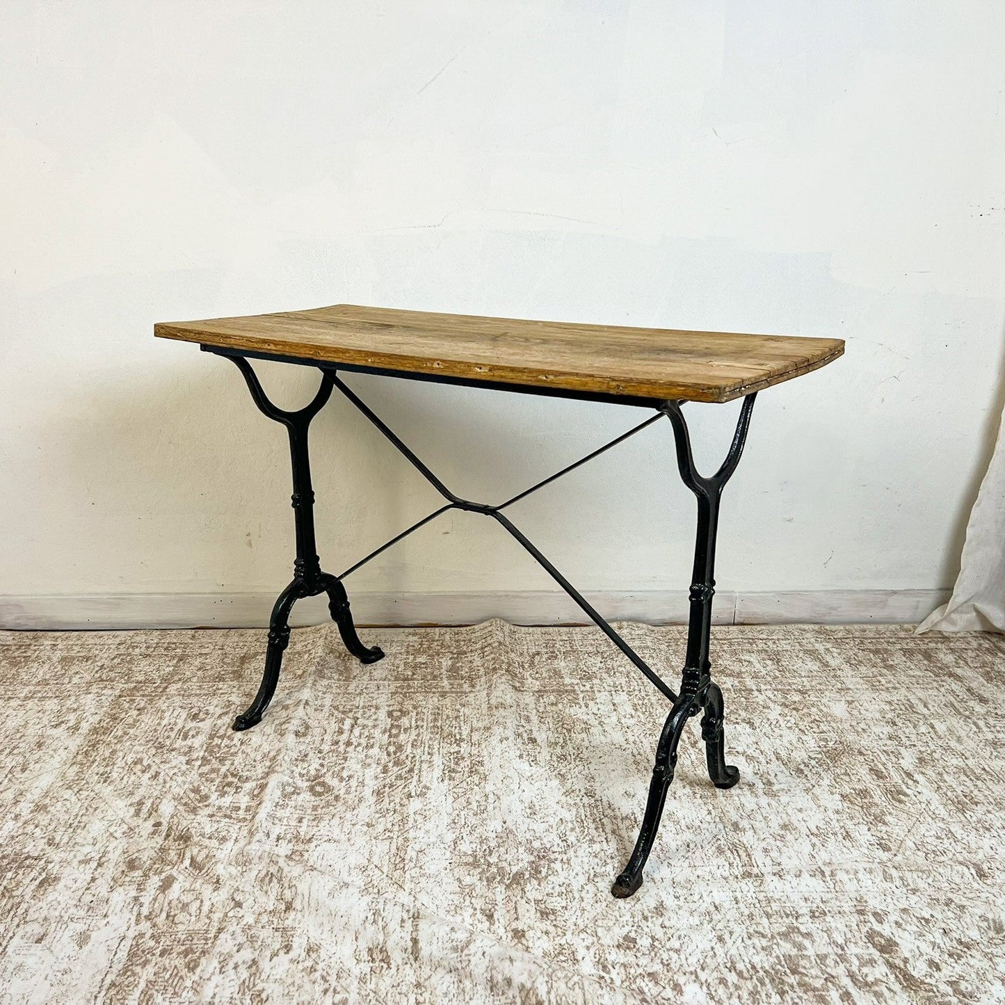 Vintage French Oak and Cast Iron Console Table