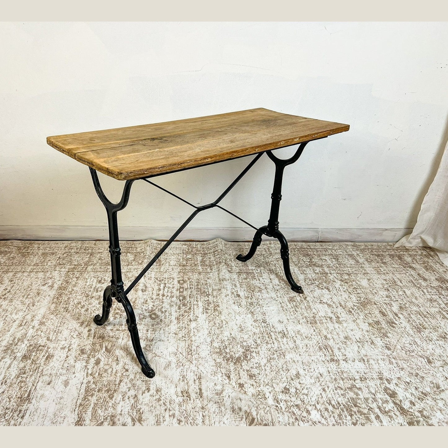 Vintage French Oak and Cast Iron Console Table