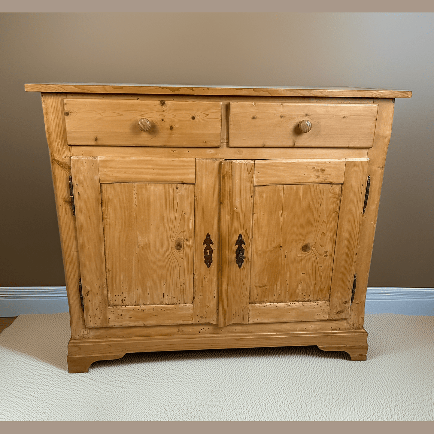 Rustic German Pine Sideboard Cabinet