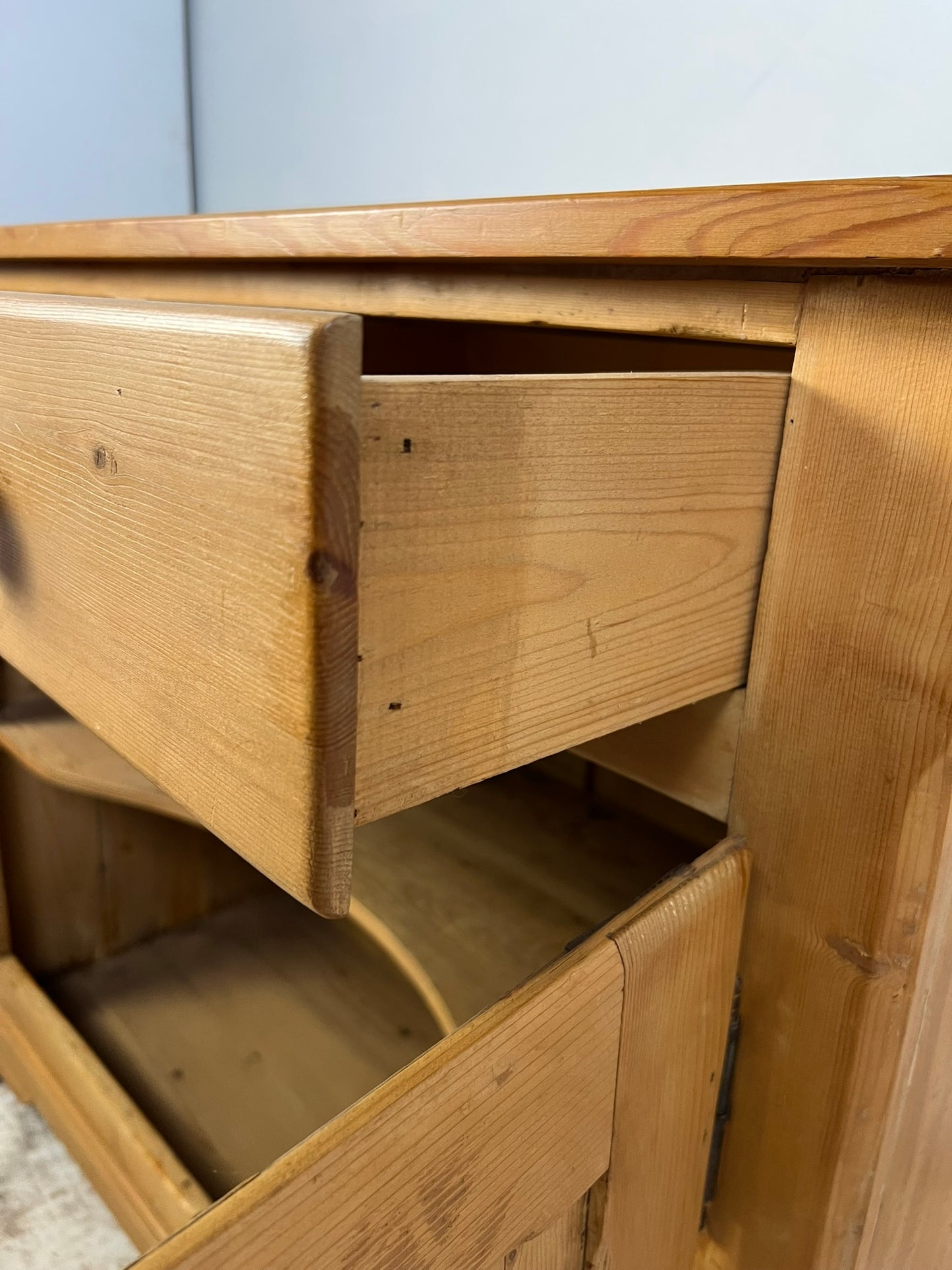 Rustic German Pine Sideboard Cabinet