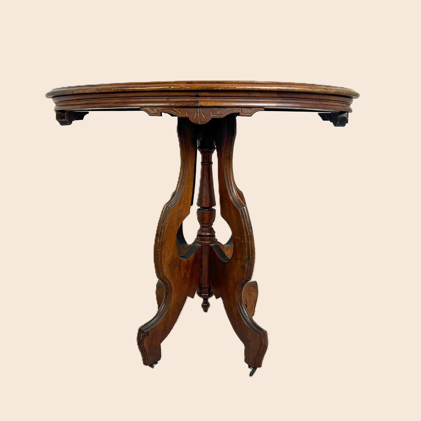 Antique American Eastlake Walnut Side Table on Original Casters