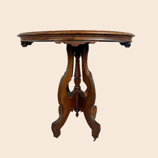 Antique American Eastlake Walnut Side Table on Original Casters