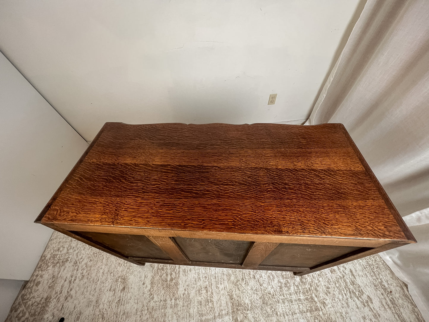 Vintage French Oak Dresser with Carved Details and Serpentine Front