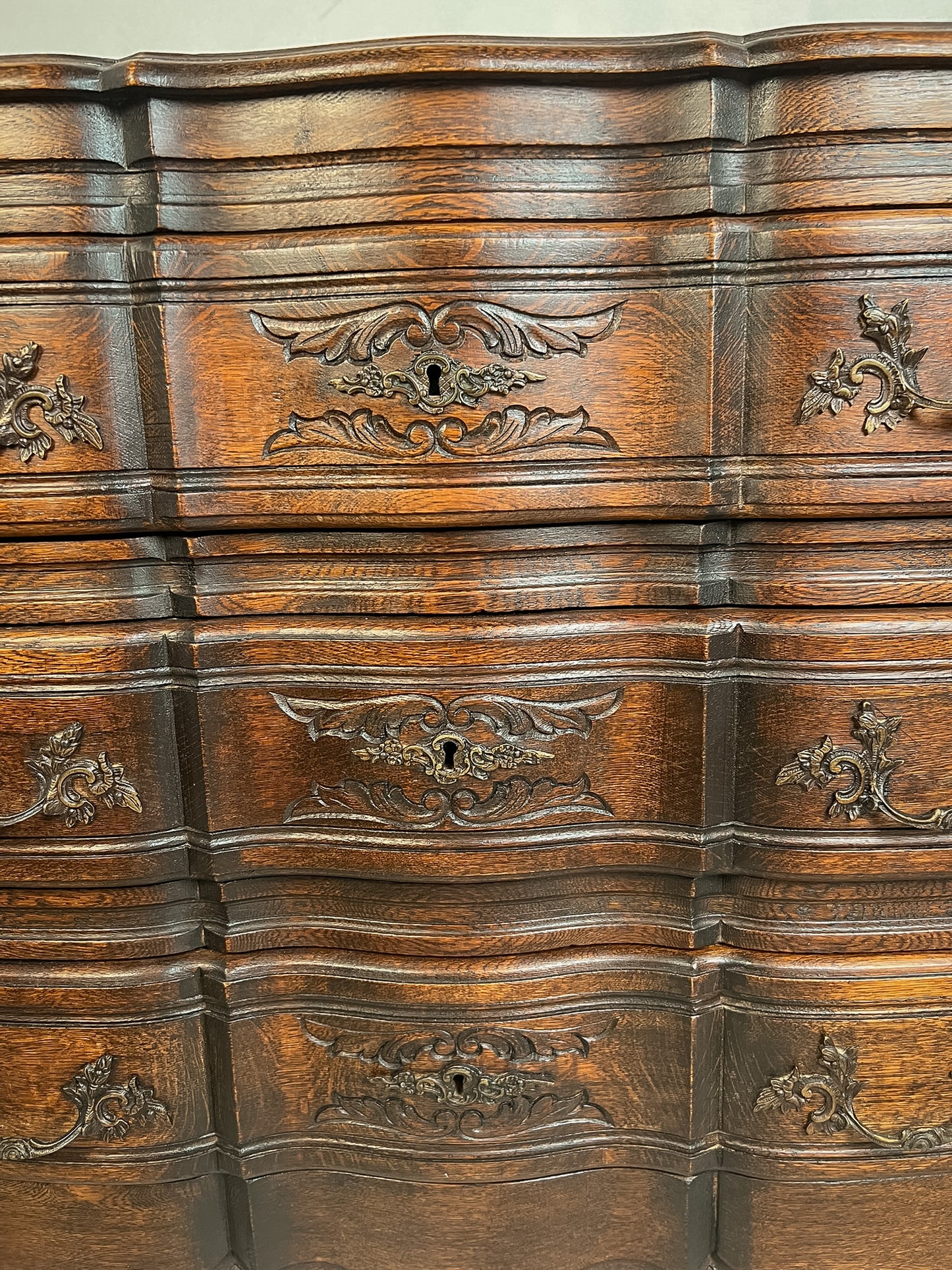 Vintage French Oak Dresser with Carved Details and Serpentine Front