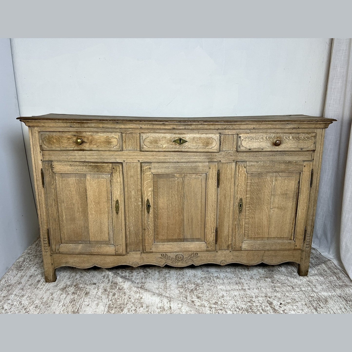 Antique French Bleached Oak Raised Panel Buffet