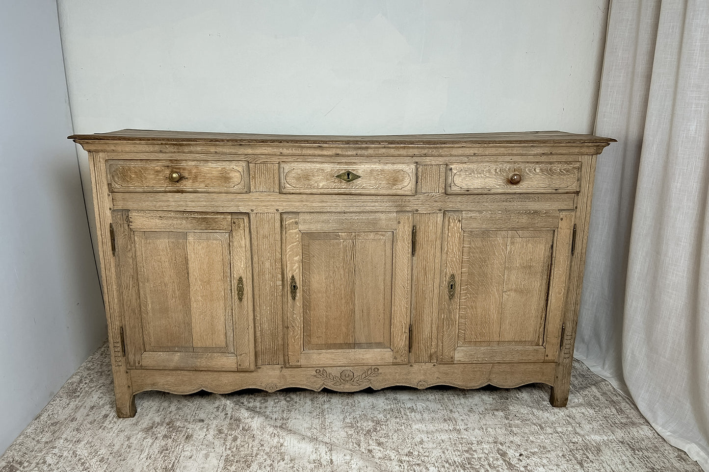 Antique French Bleached Oak Raised Panel Buffet