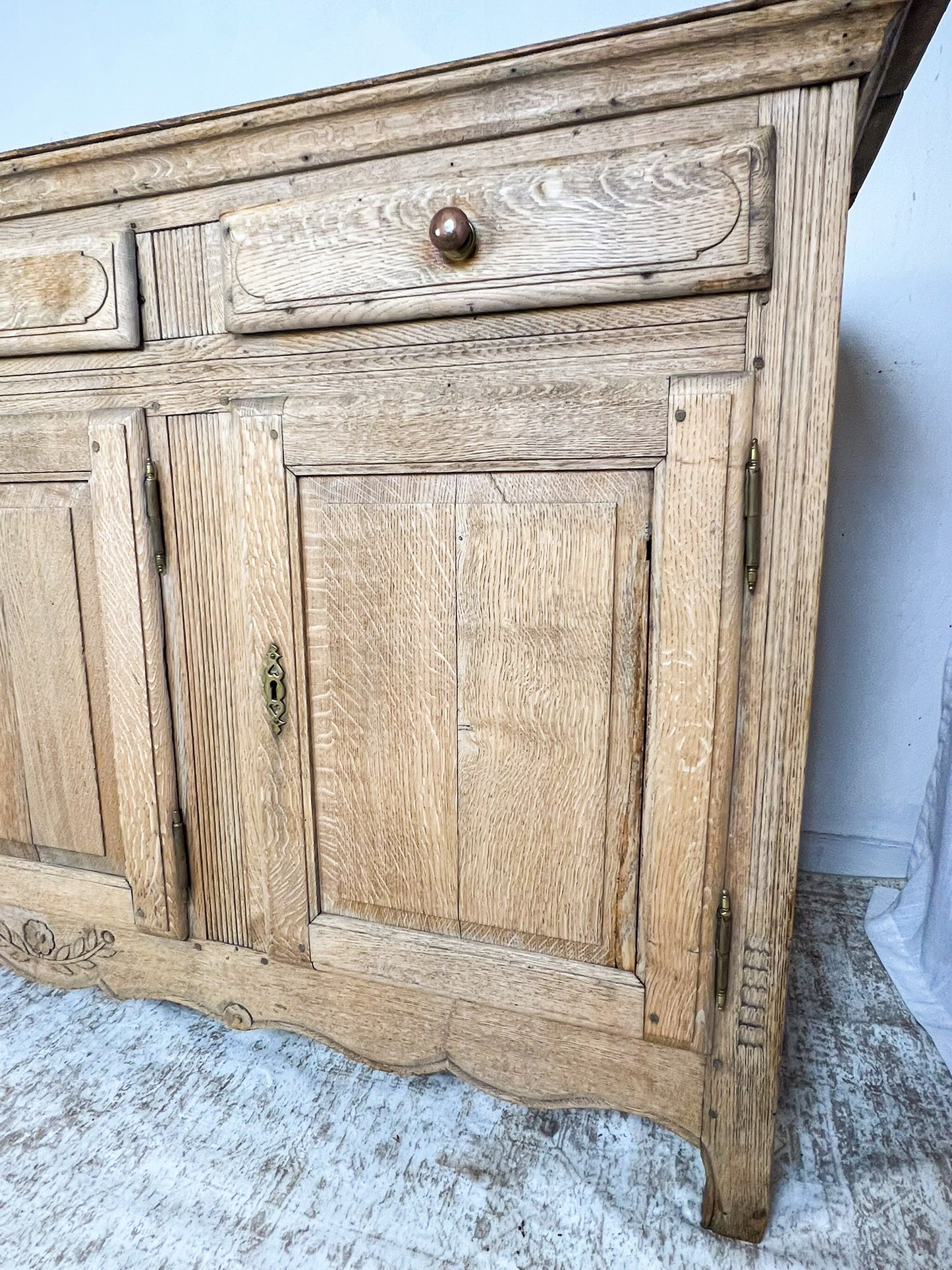 Antique French Bleached Oak Raised Panel Buffet