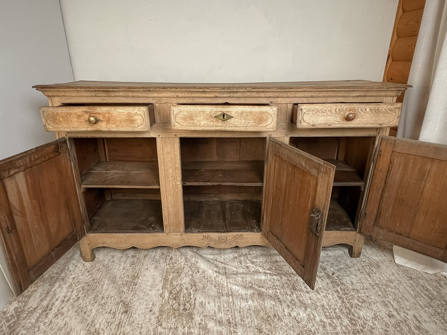 Antique French Bleached Oak Raised Panel Buffet
