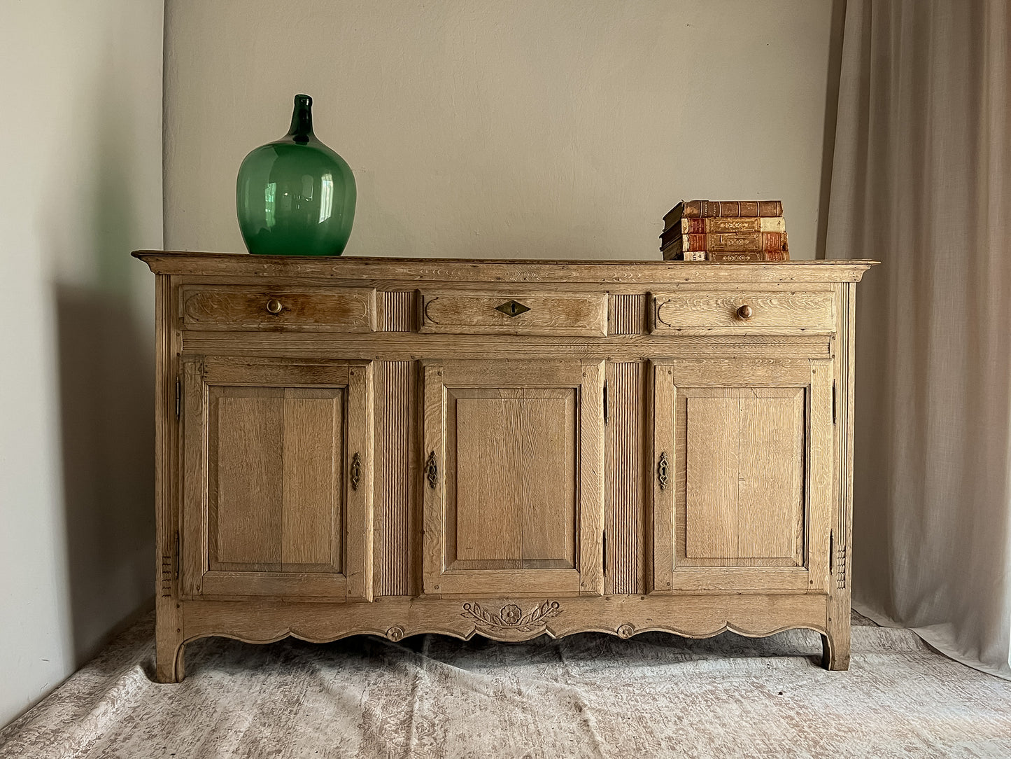 Antique French Bleached Oak Raised Panel Buffet
