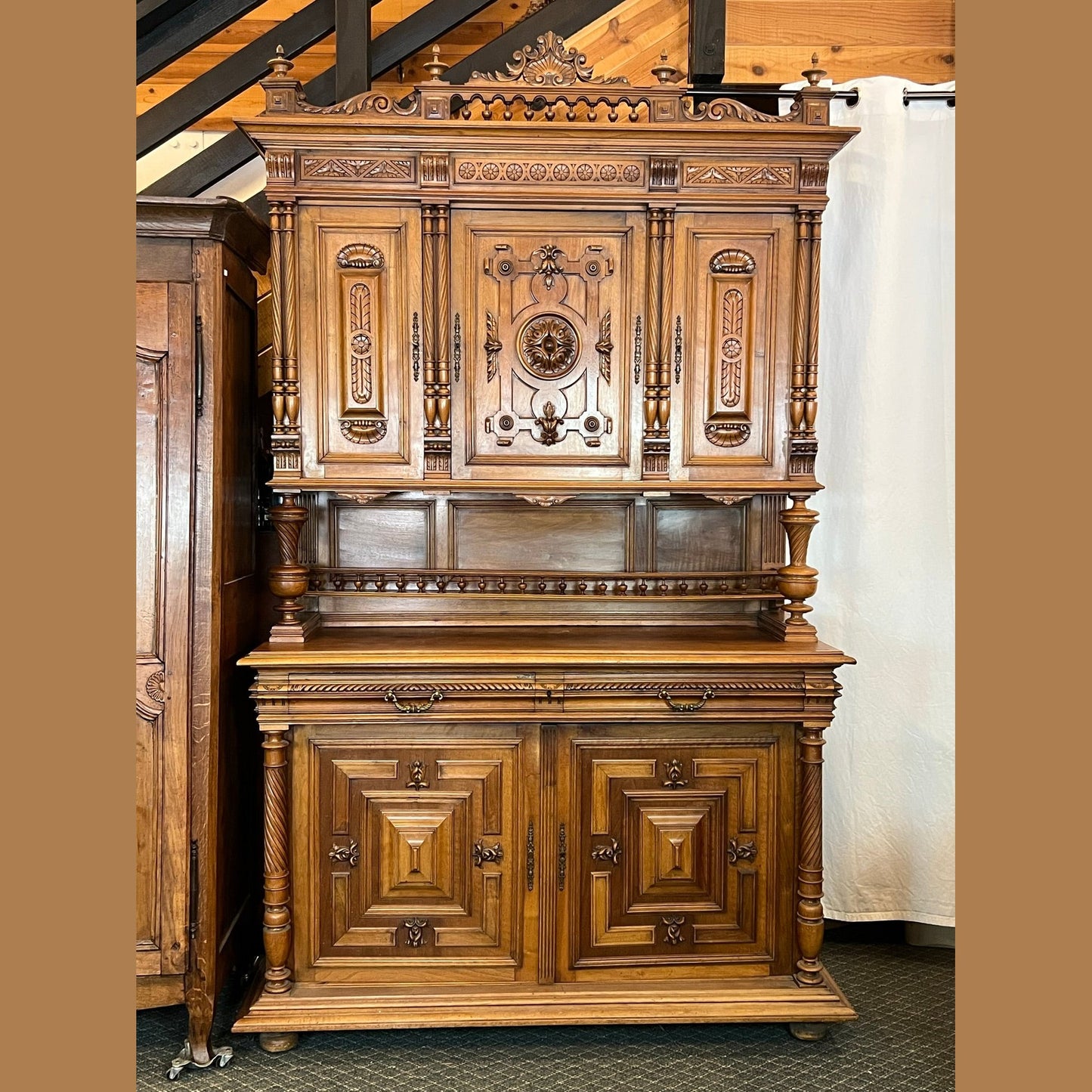 Antique French Light Walnut Hutch - Louis XIV Styled