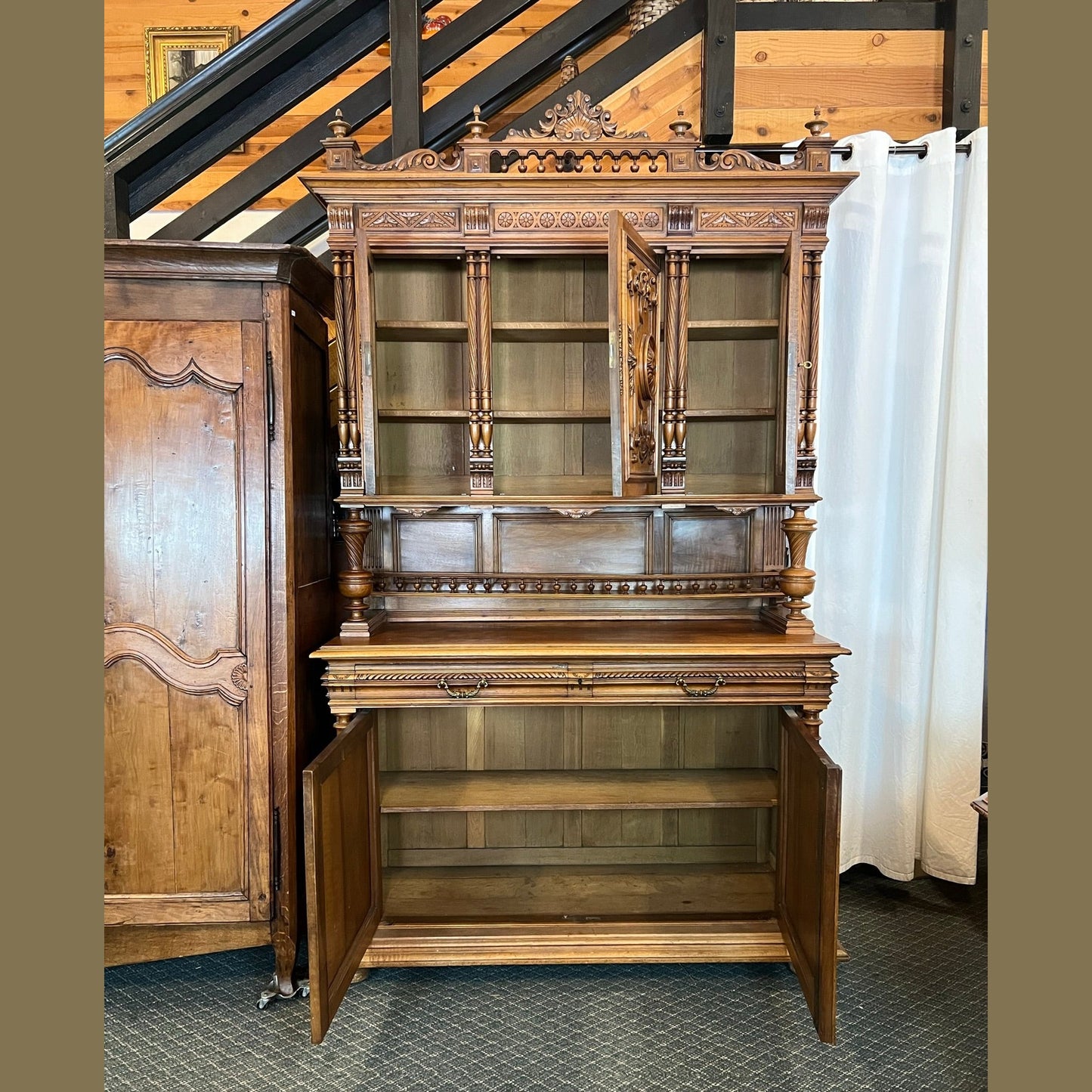 Antique French Light Walnut Hutch - Louis XIV Styled