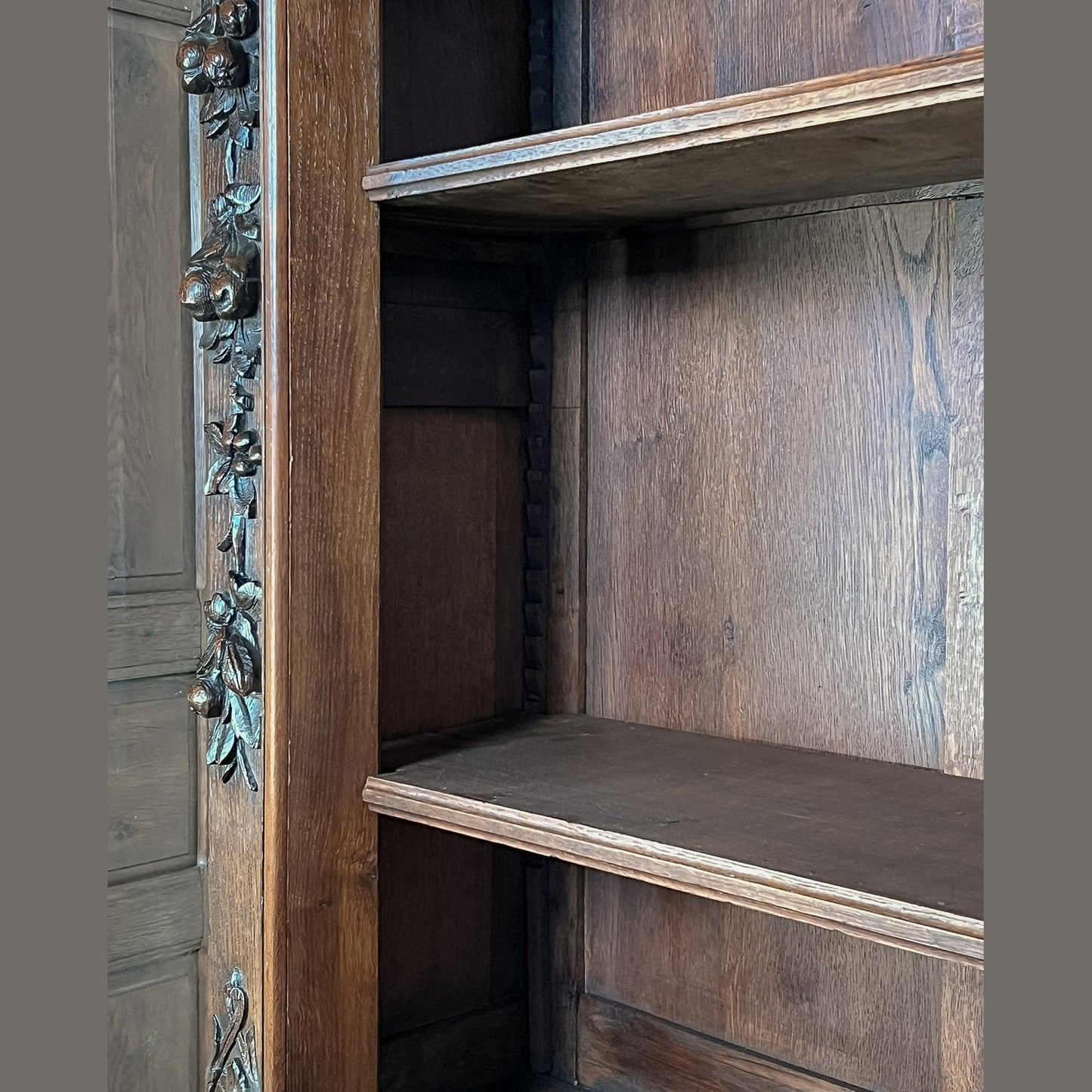 Antique French Normandy Carved Solid Oak Hutch