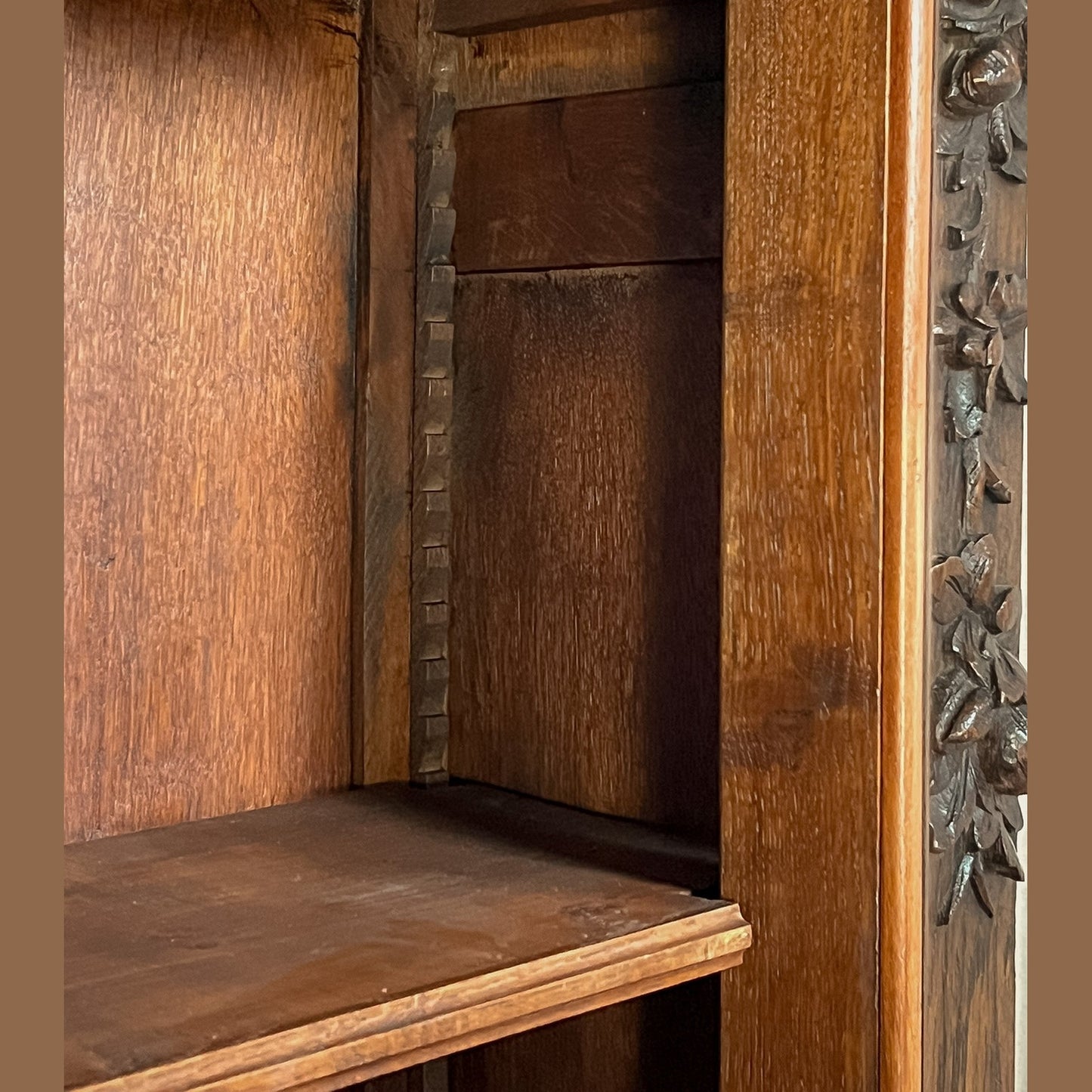 Antique French Normandy Carved Solid Oak Hutch