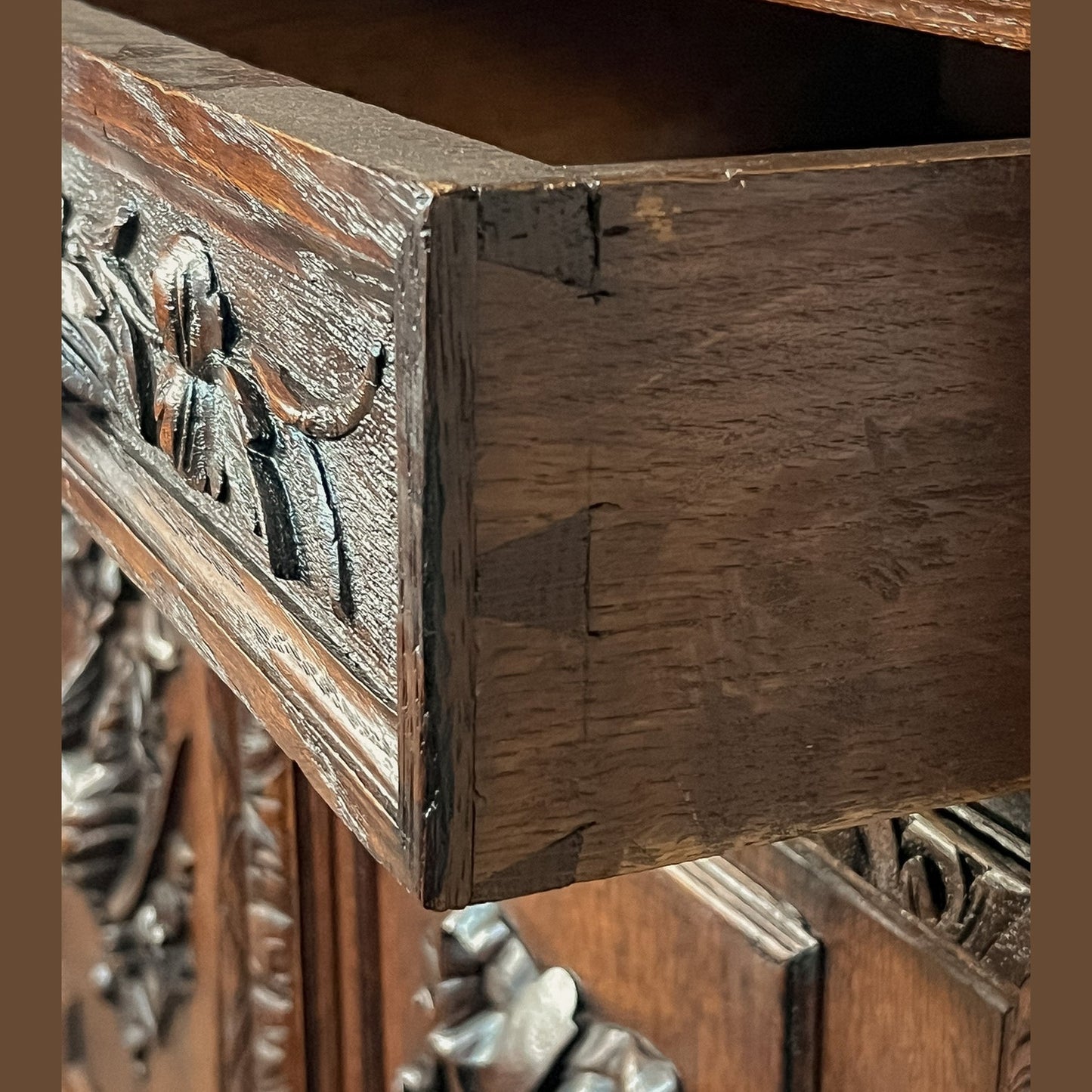 Antique French Normandy Carved Solid Oak Hutch