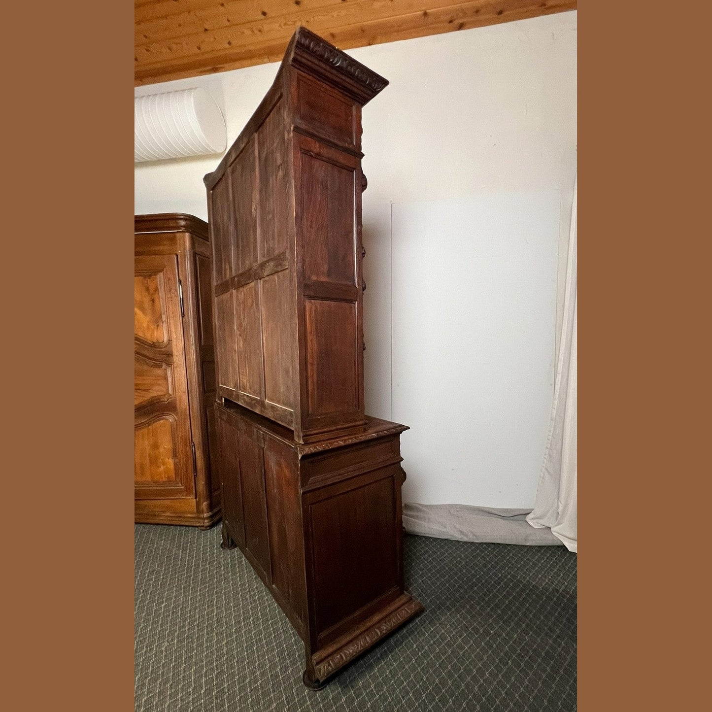 Antique French Normandy Carved Solid Oak Hutch