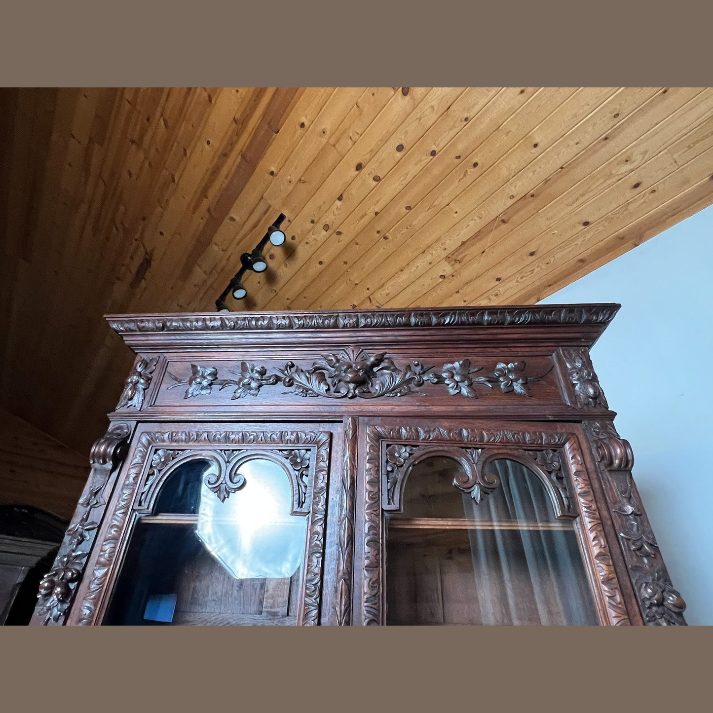 Antique French Normandy Carved Solid Oak Hutch
