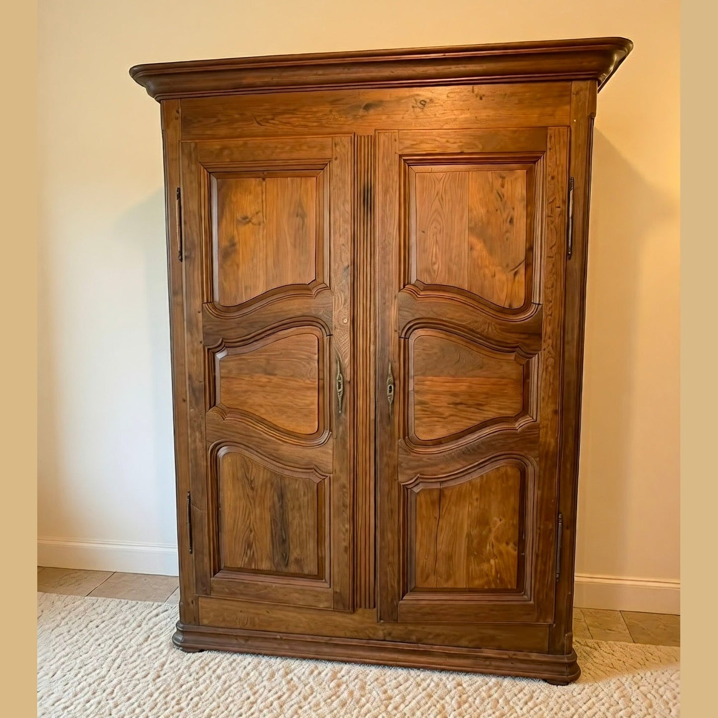 Antique French Provincial Solid Oak Armoire, Late 18th Century
