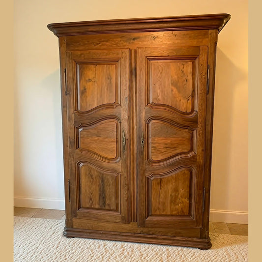 Antique French Provincial Solid Oak Armoire, Late 18th Century