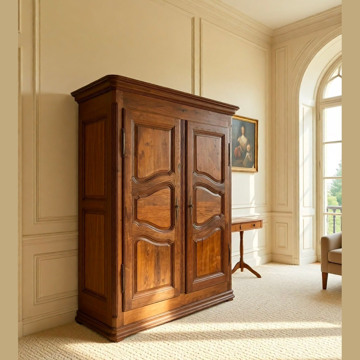 Antique French Provincial Solid Oak Armoire, Late 18th Century