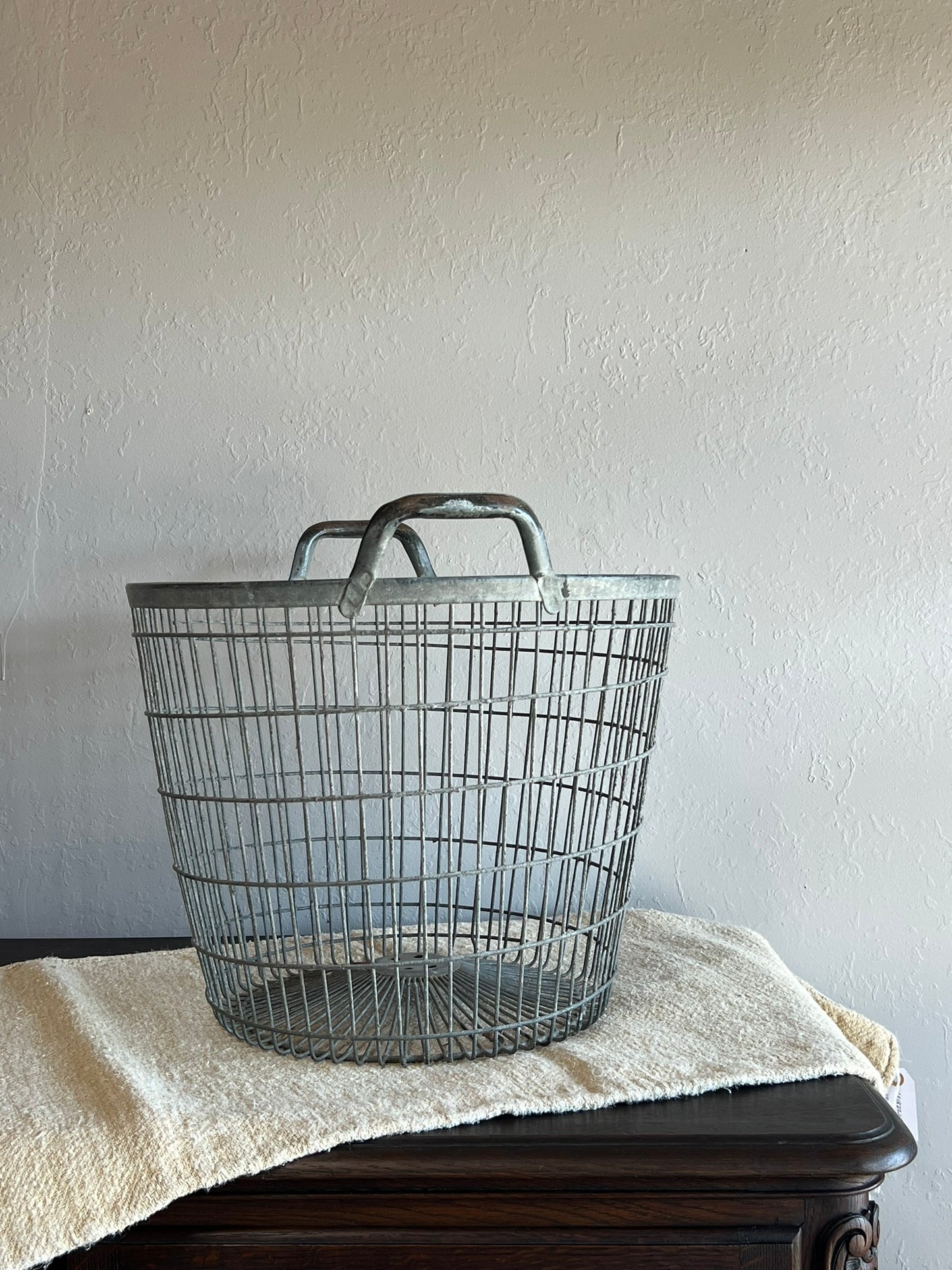 Vintage Hungarian Metal Apple Basket – Rustic Farmhouse Storage