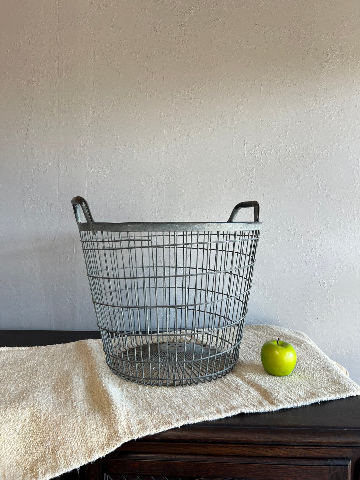 Vintage Hungarian Metal Apple Basket – Rustic Farmhouse Storage