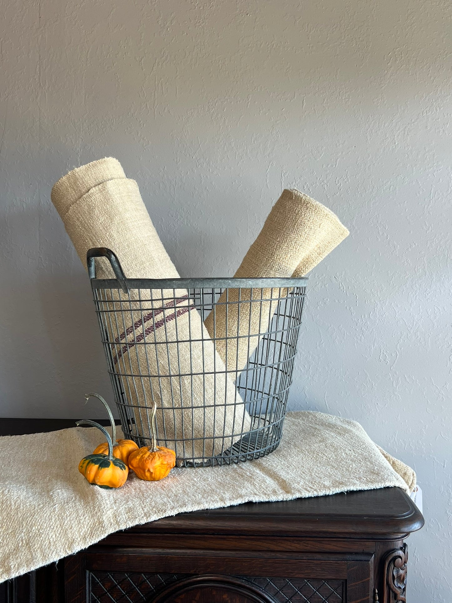Vintage Hungarian Metal Apple Basket – Rustic Farmhouse Storage