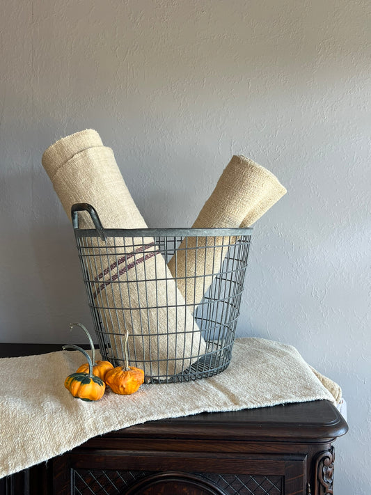 Vintage Hungarian Metal Apple Basket – Rustic Farmhouse Storage