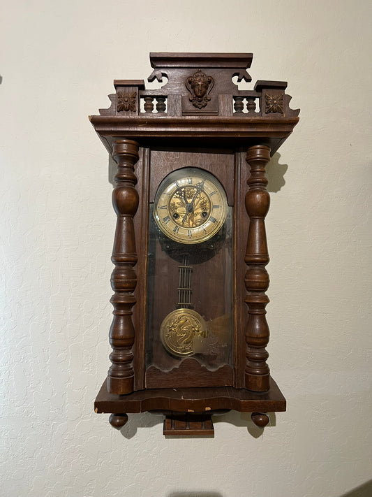 Antique Belgian Walnut Clock - Flower Motif #317