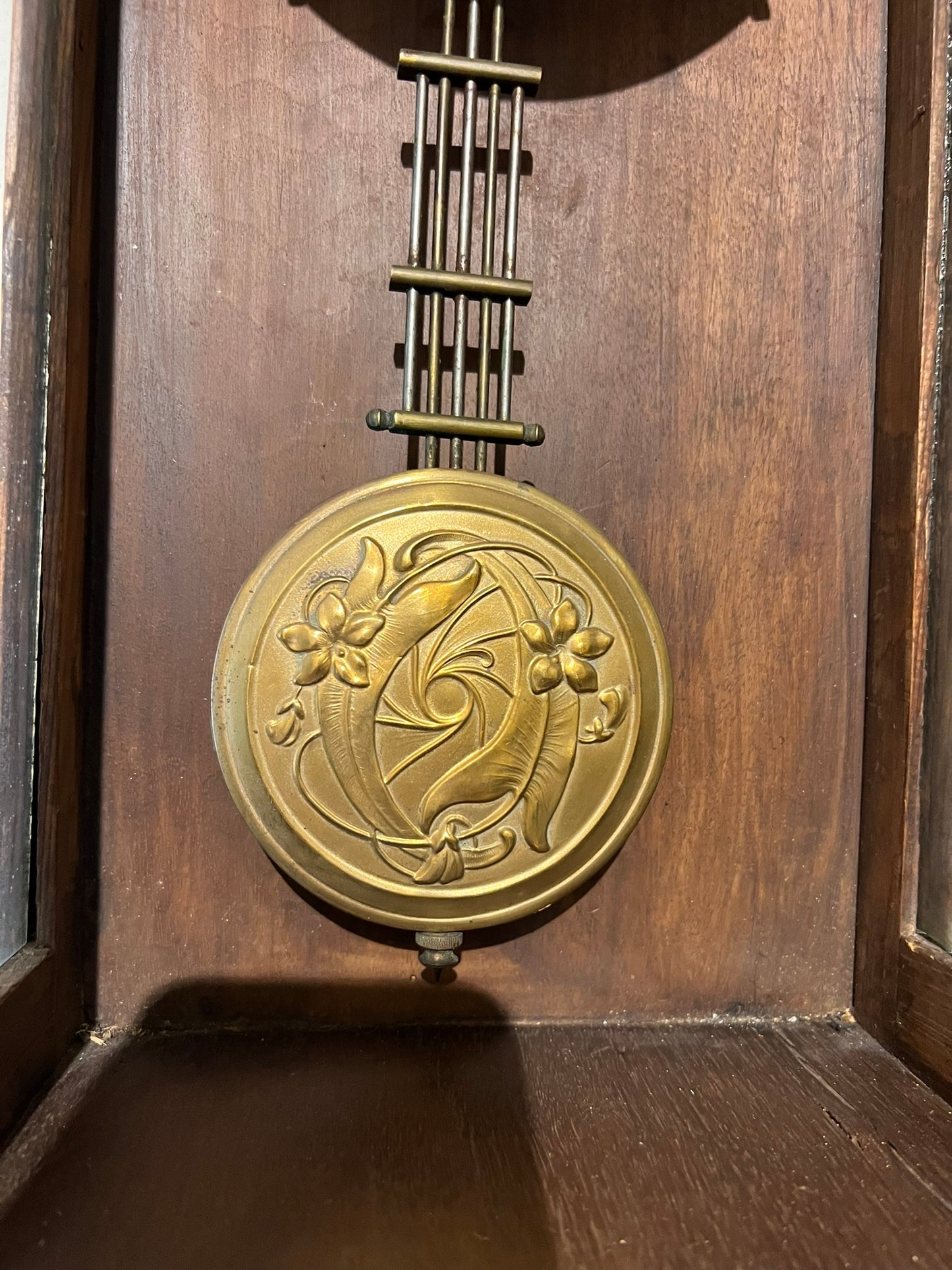 Antique Belgian Walnut Clock - Flower Motif #317