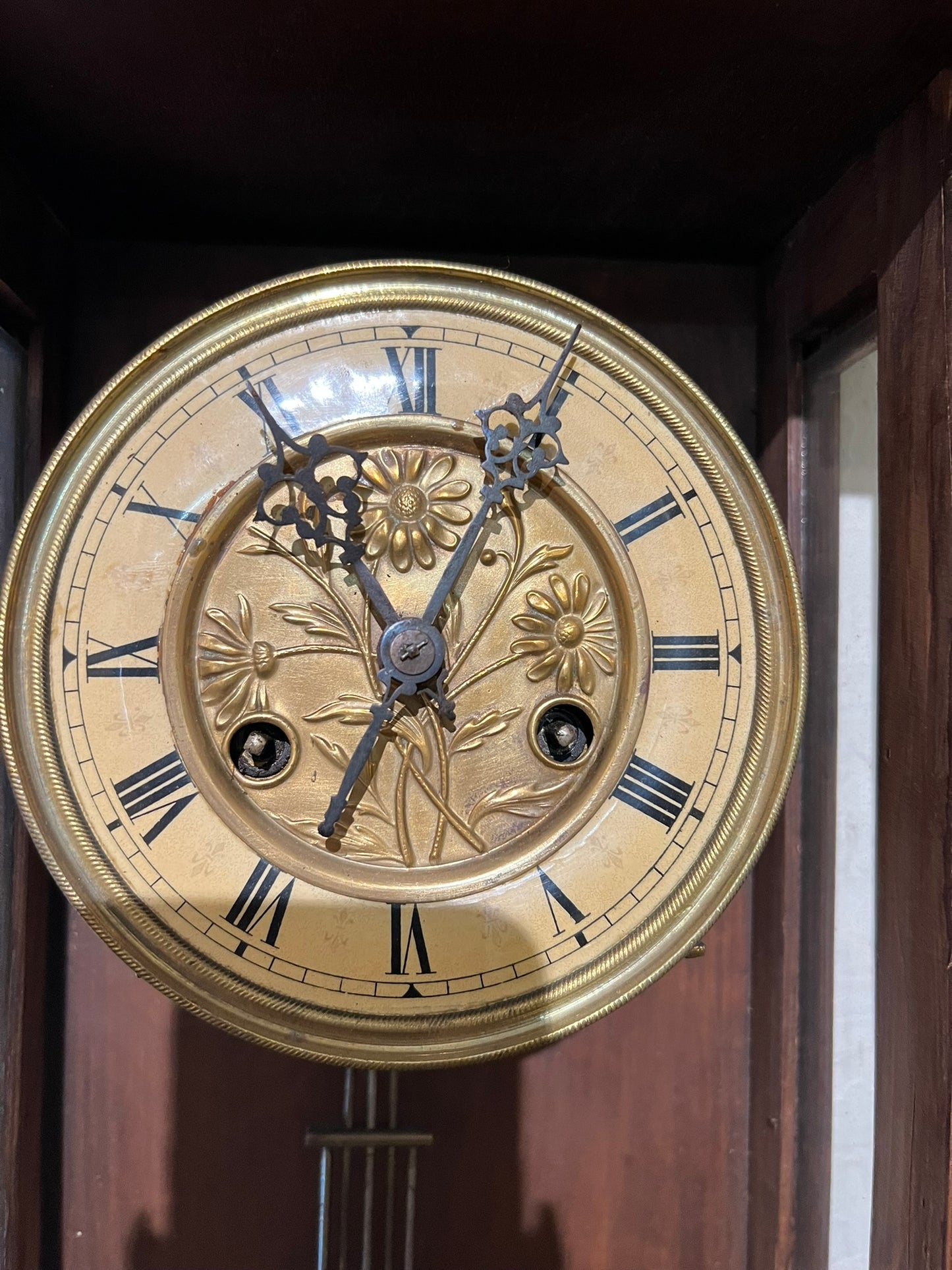 Antique Belgian Walnut Clock - Flower Motif #317