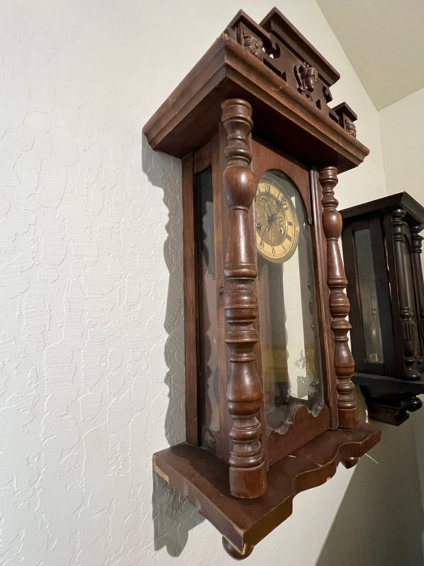 Antique Belgian Walnut Clock - Flower Motif #317