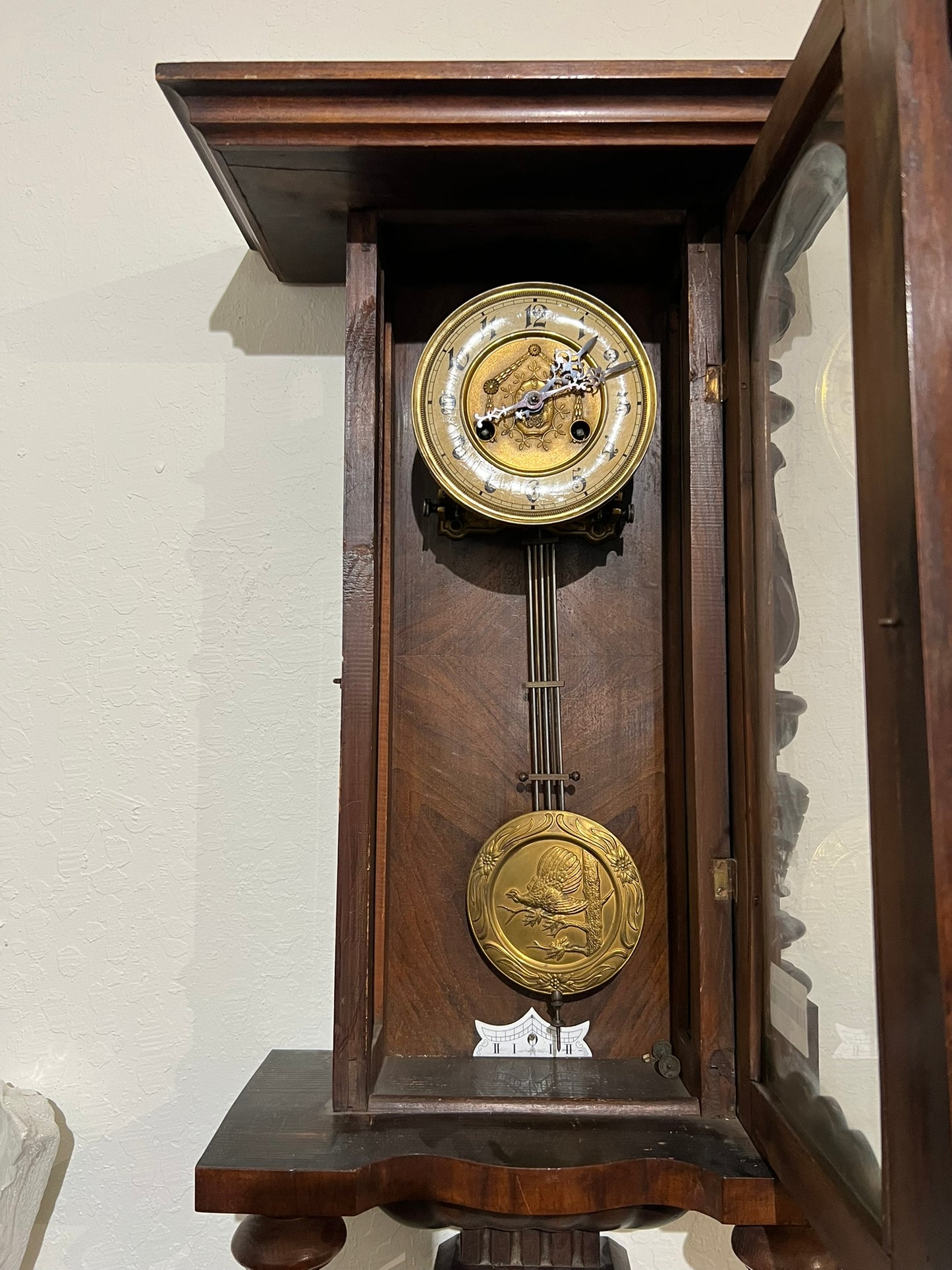 Antique European Walnut Wall Clock with Laurel Face #382