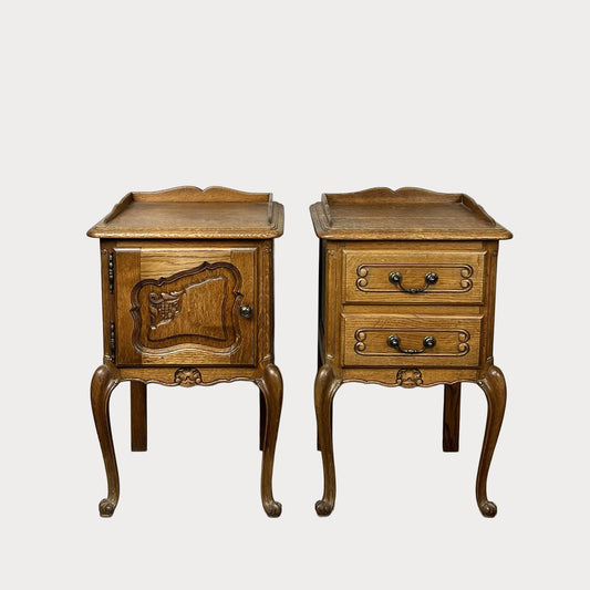 Pair of Vintage Belgian Oak Nightstands – Louis XV Style Bedside Tables with Drawers #643