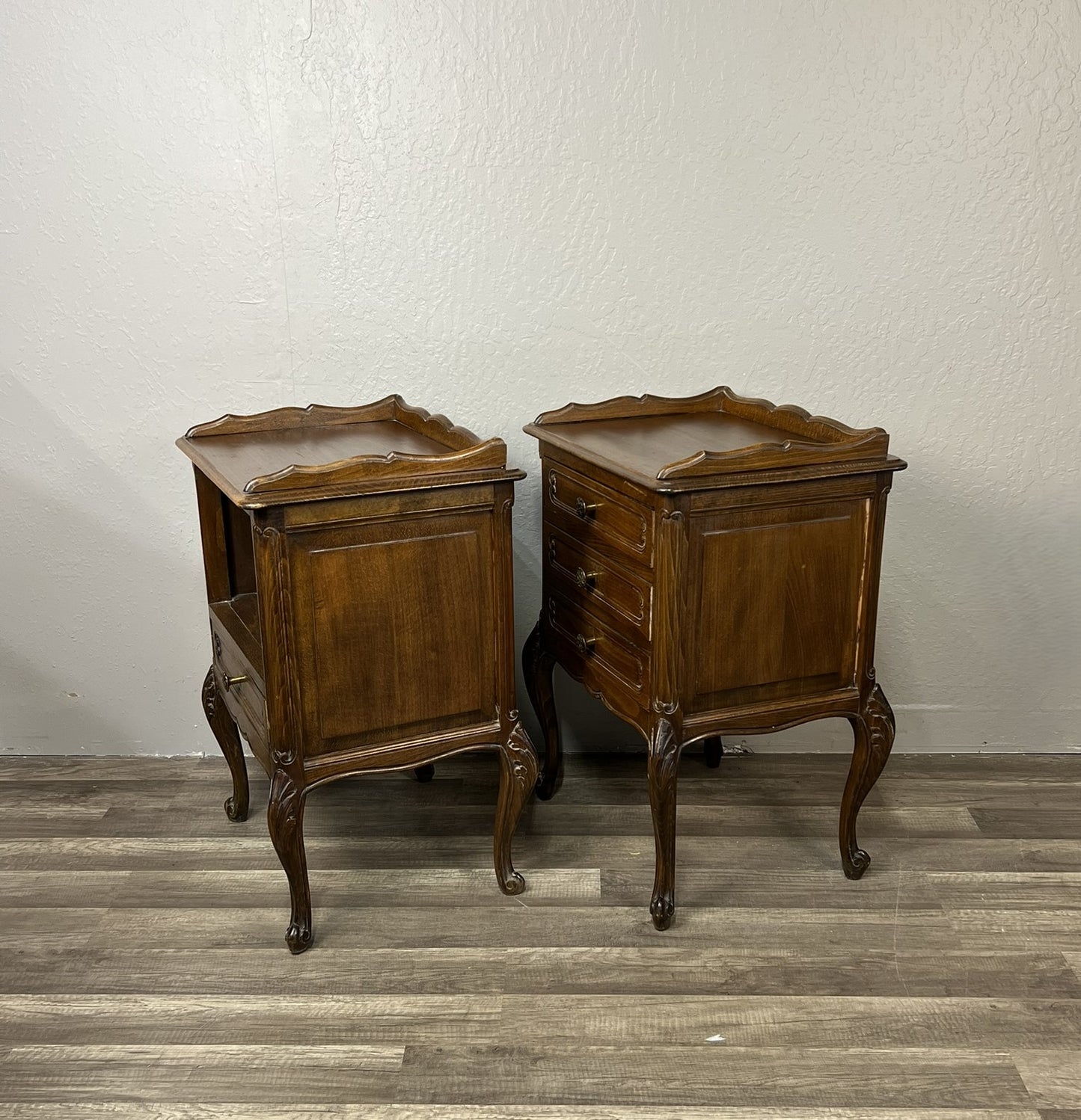 Pair of Vintage Belgian Oak Sofa Tables or Nightstands