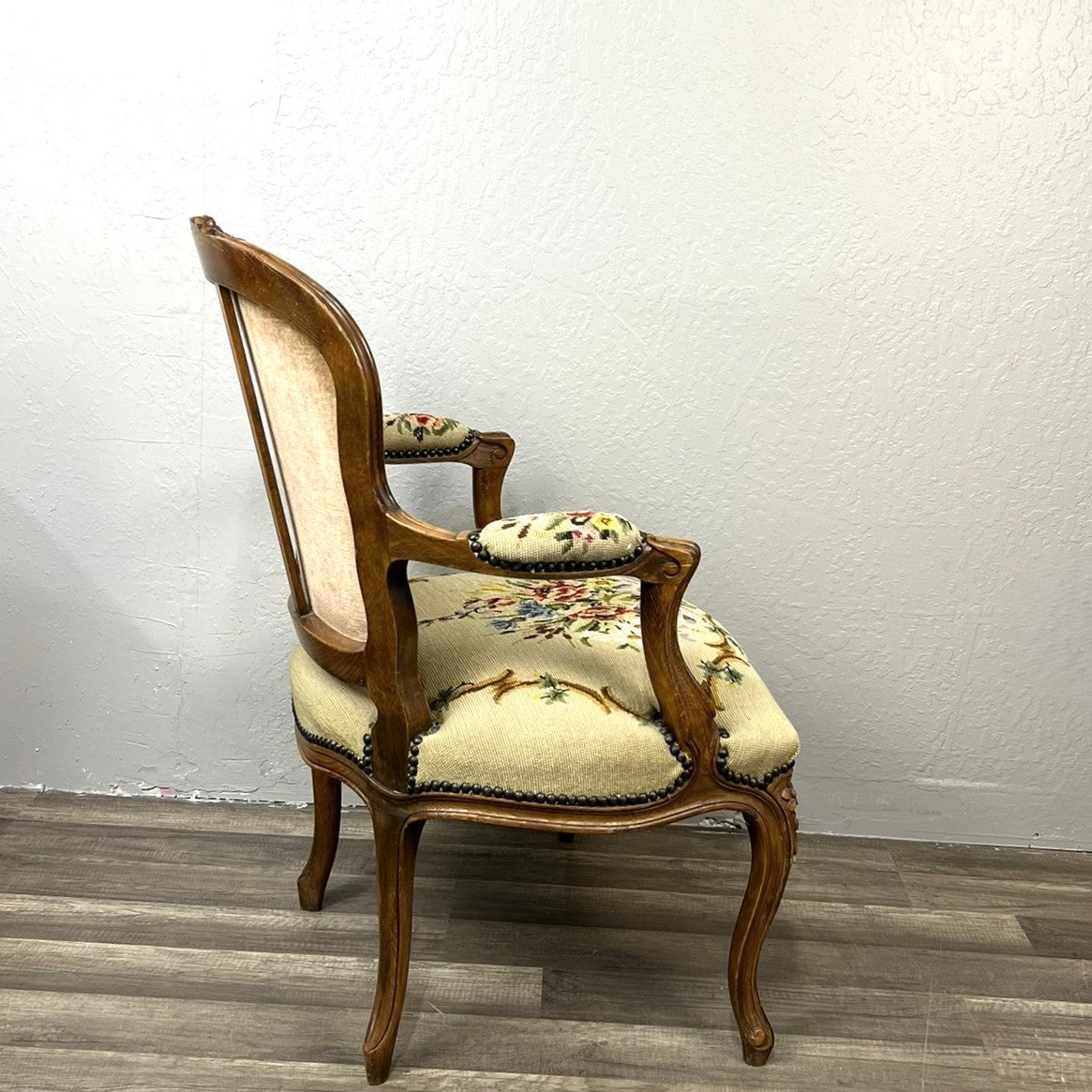 Vintage Belgian Louis XV Style Armchair with Floral Needlepoint Upholstery