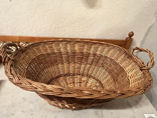 Vintage European Oval Woven Laundry Basket