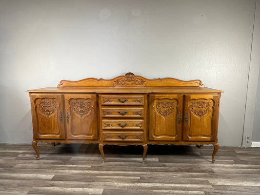 Vintage Belgian Light Oak Buffet - Extra Long