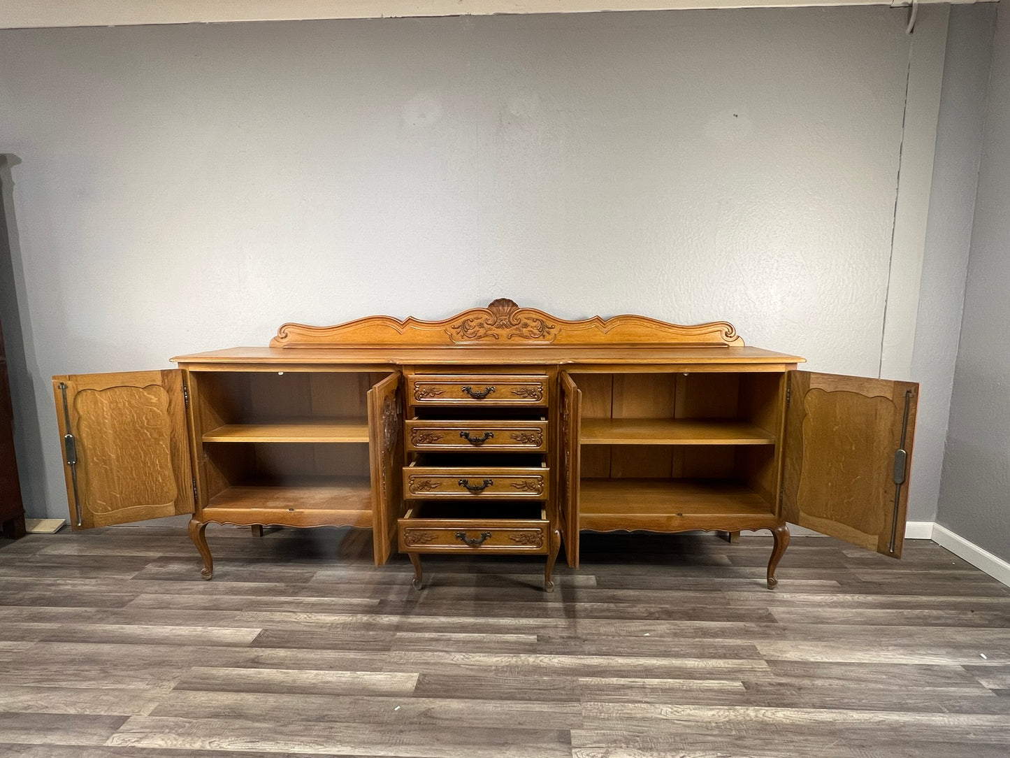 Vintage Belgian Light Oak Buffet - Extra Long