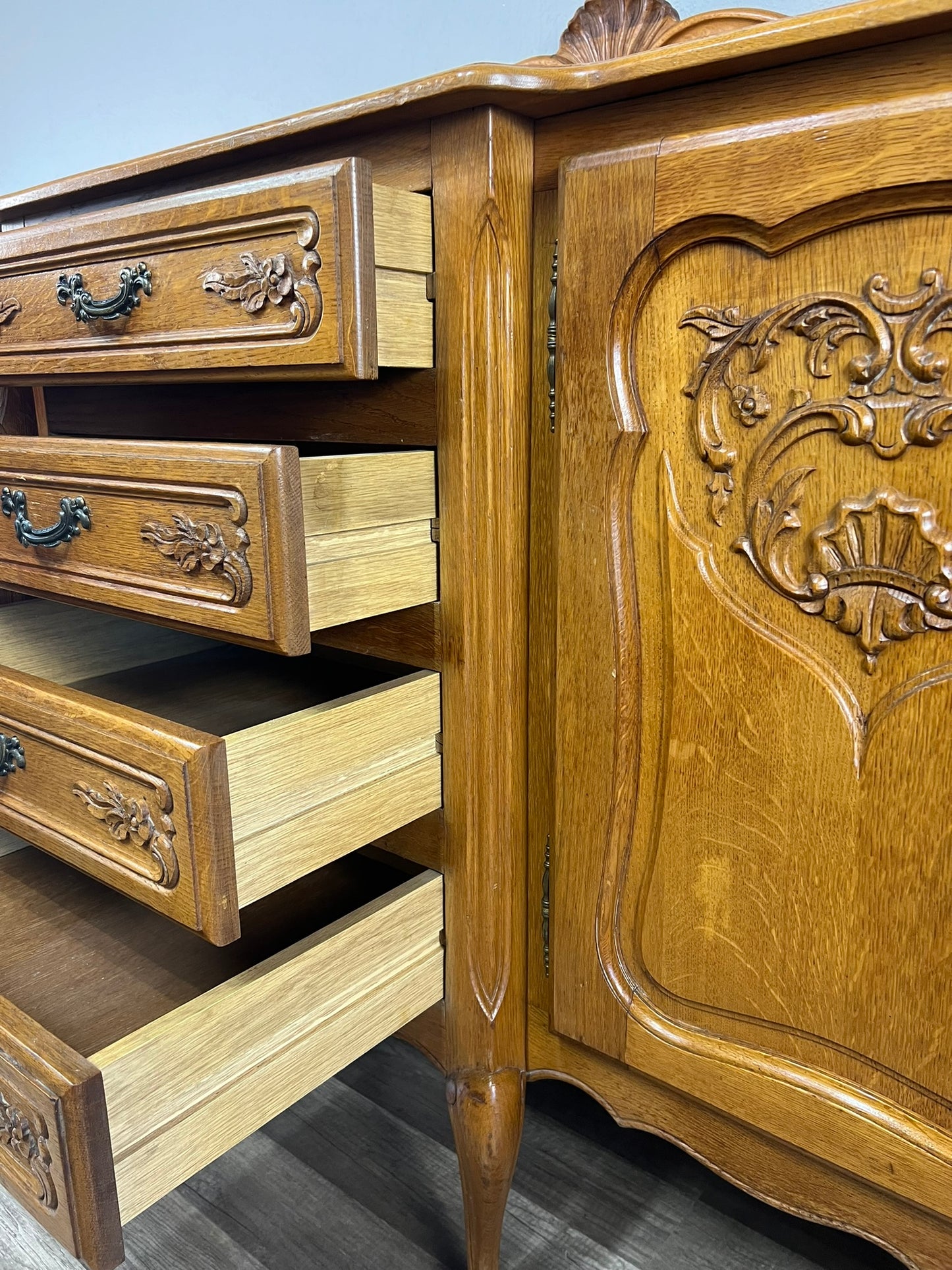 Vintage Belgian Light Oak Buffet - Extra Long