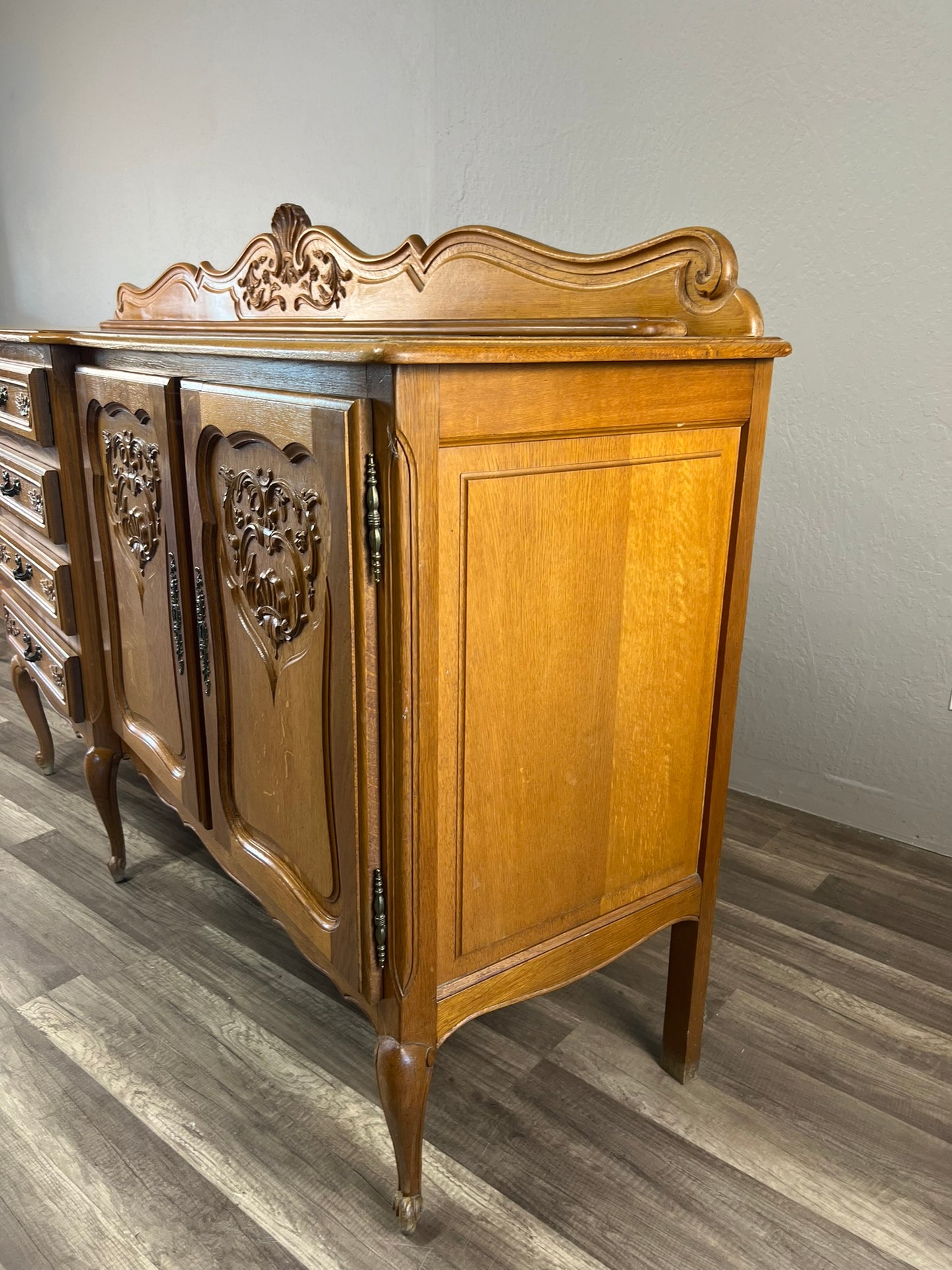 Vintage Belgian Light Oak Buffet - Extra Long