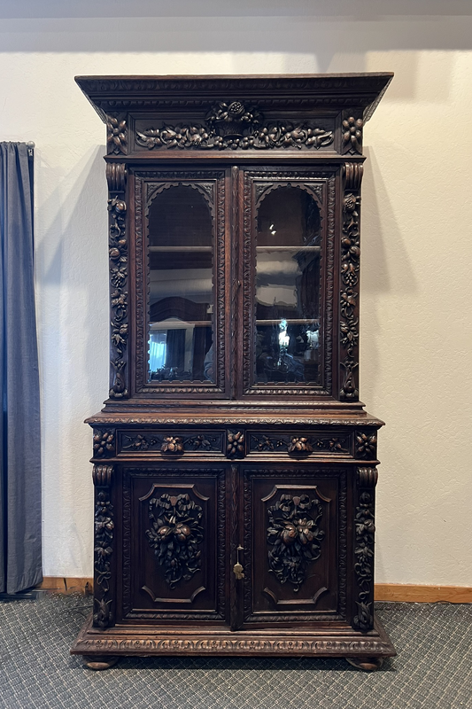 Antique French Normandy Hand Carved Oak Hutch – 19th Century Cabinet