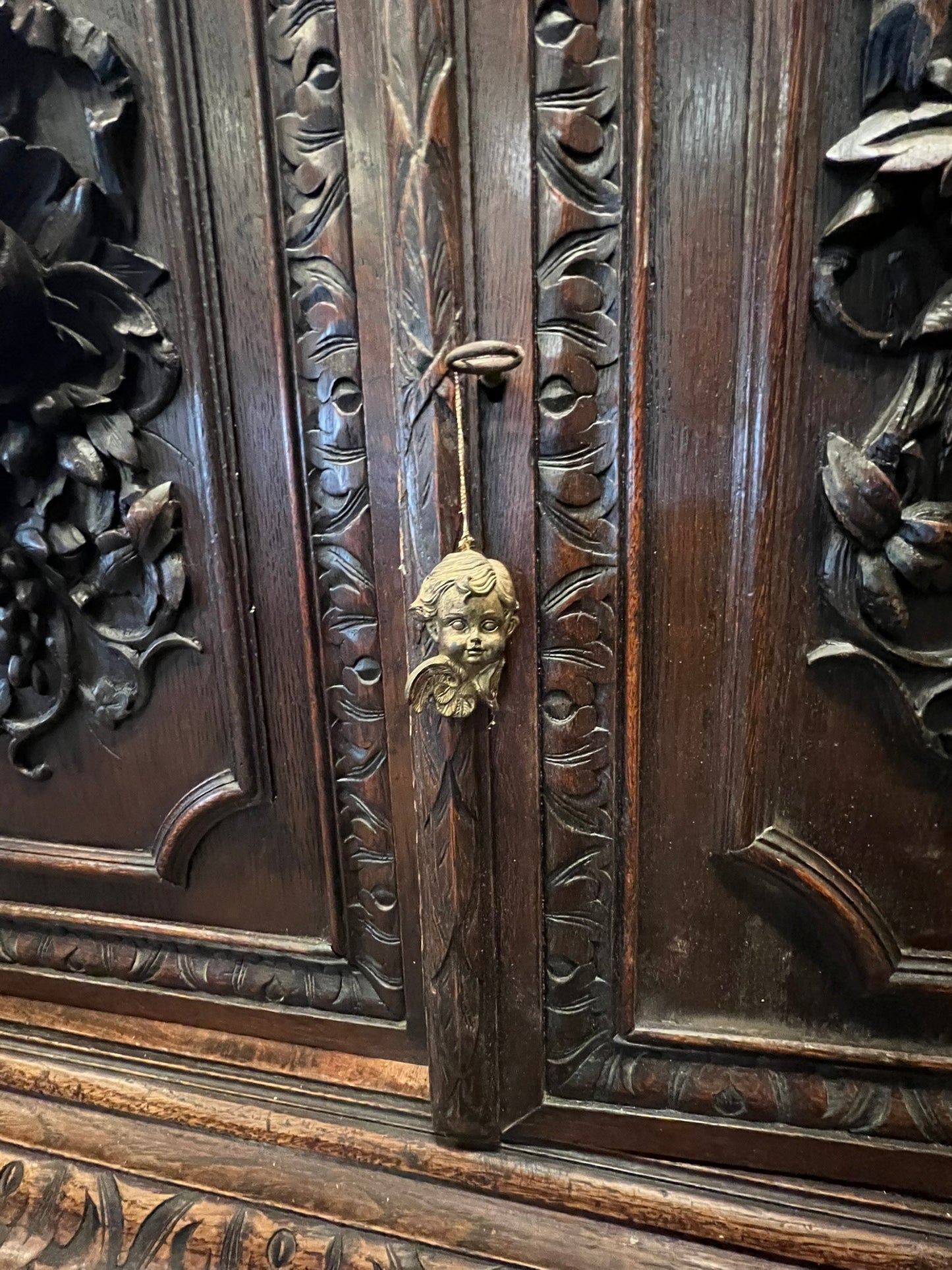 Antique French Normandy Hand Carved Oak Hutch – 19th Century Cabinet
