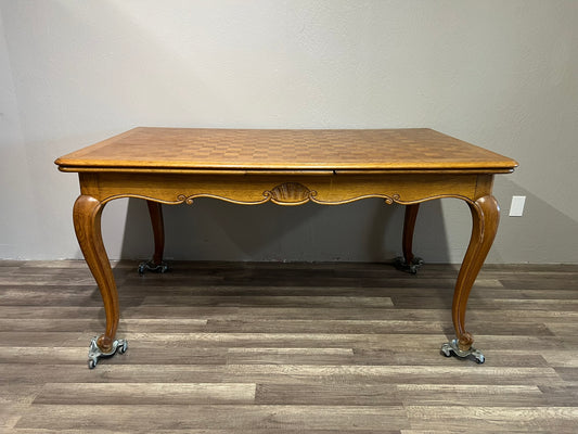 Vintage Belgian Oak Pull Out Extending Leaves Table