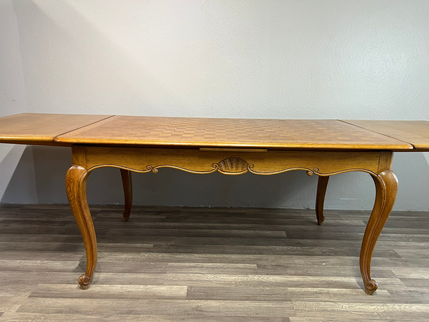 Vintage Belgian Oak Pull Out Extending Leaves Table