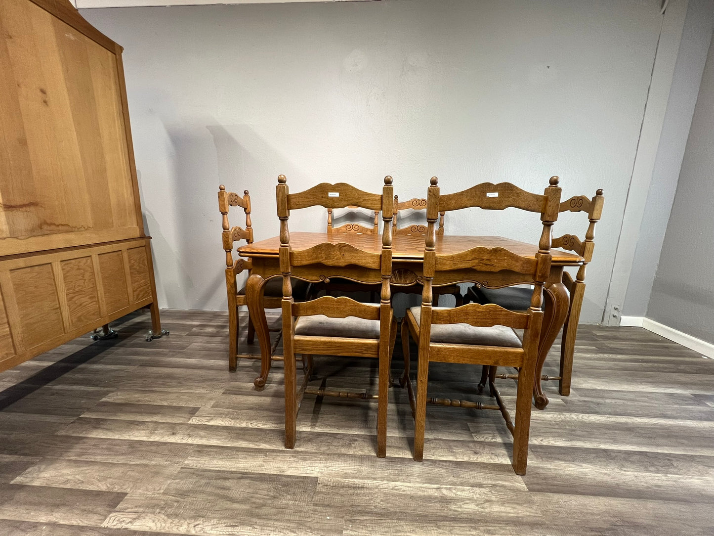 Vintage Belgian Oak Pull Out Extending Leaves Table