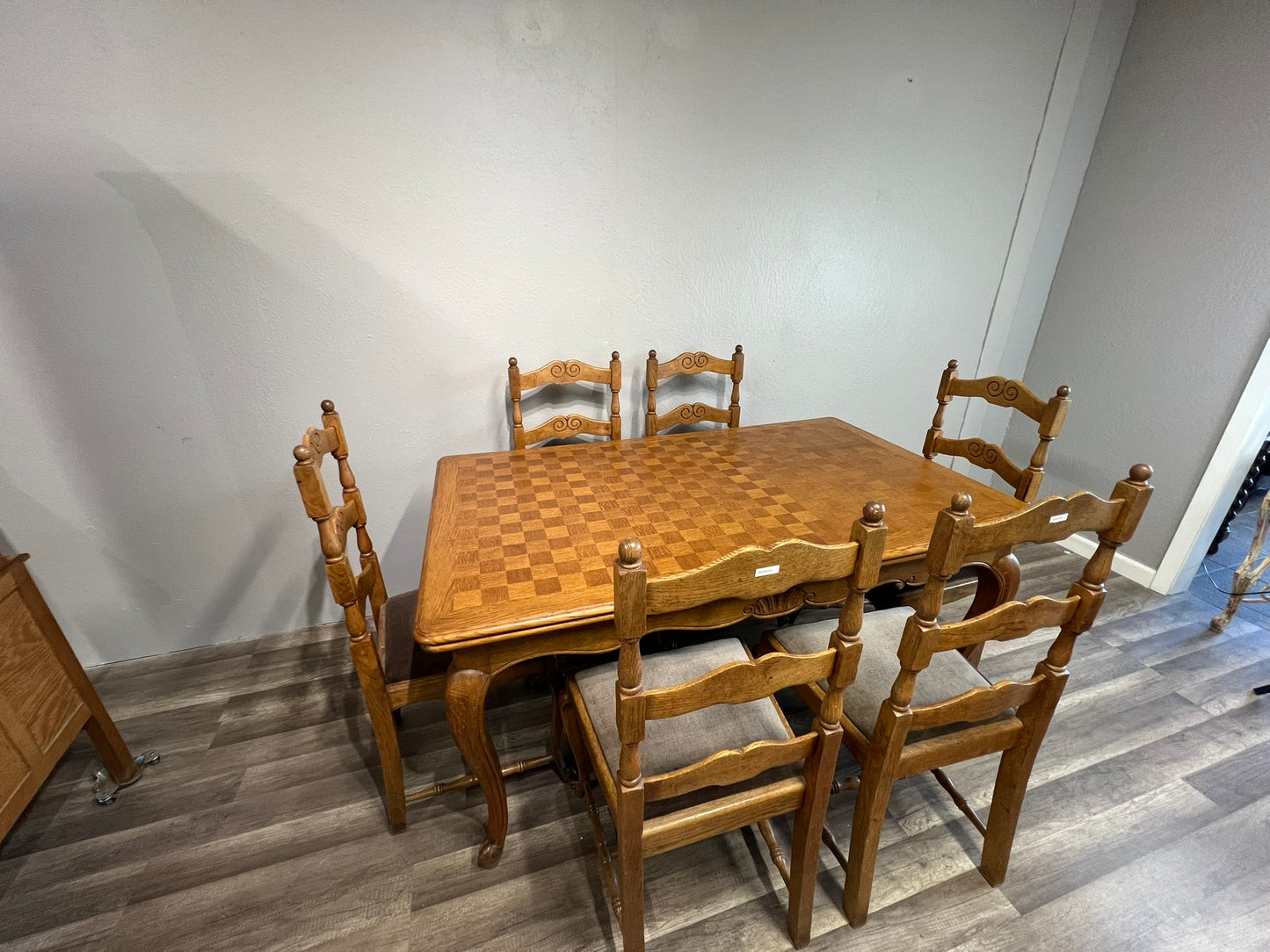 Vintage Belgian Oak Pull Out Extending Leaves Table