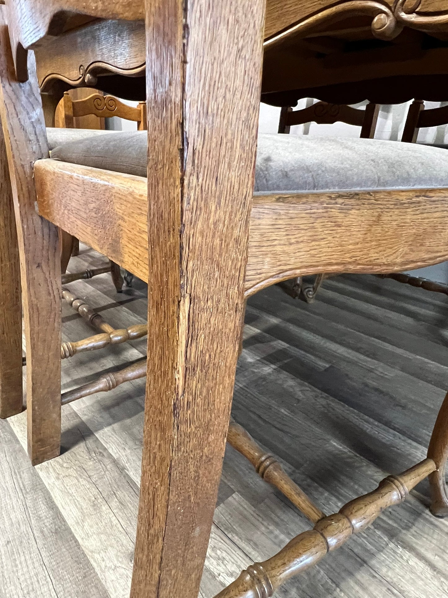 Vintage Belgian Oak Pull Out Extending Leaves Table