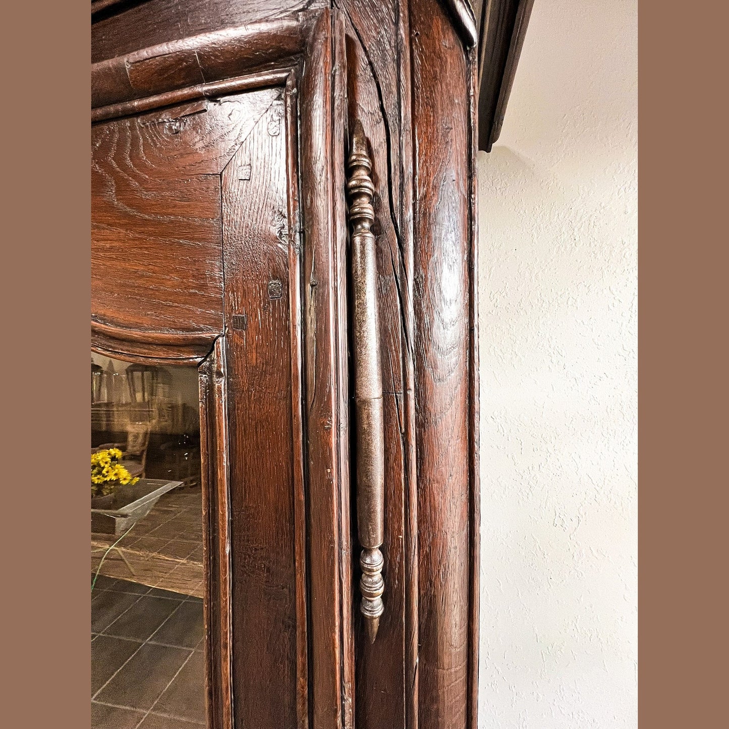 Antique French Provincial Solid Oak Glass Door Armoire