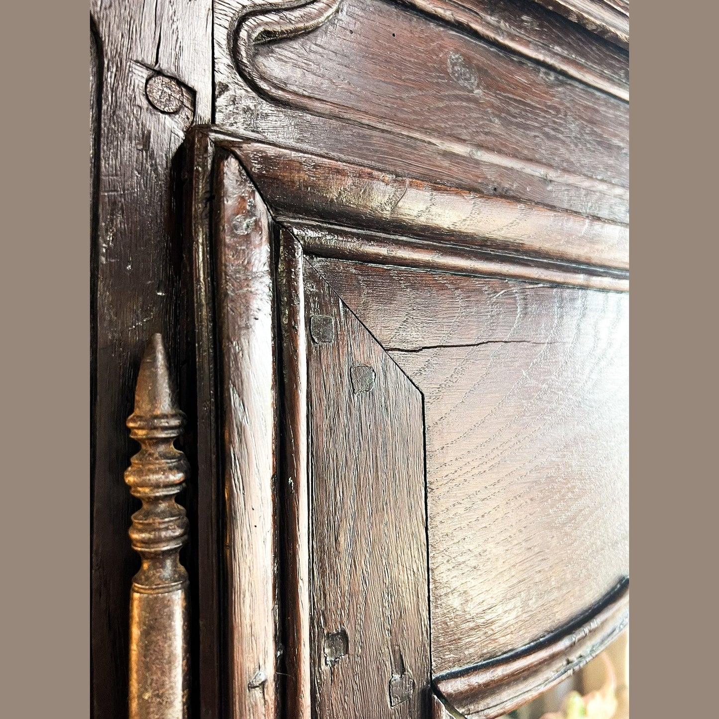 Antique French Provincial Solid Oak Glass Door Armoire